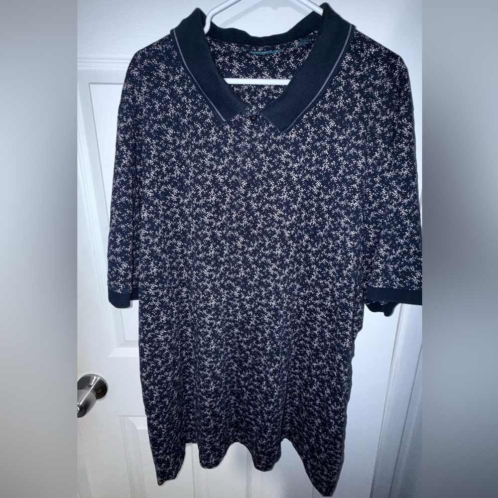 Perry Ellis Black and White Patterned Polo Shirt - Big And Tall - 4XLT